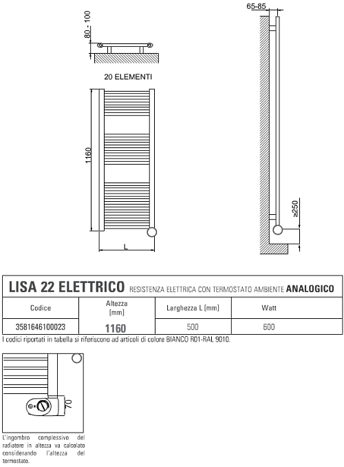 termoarredo elettrico con termostato cordivari